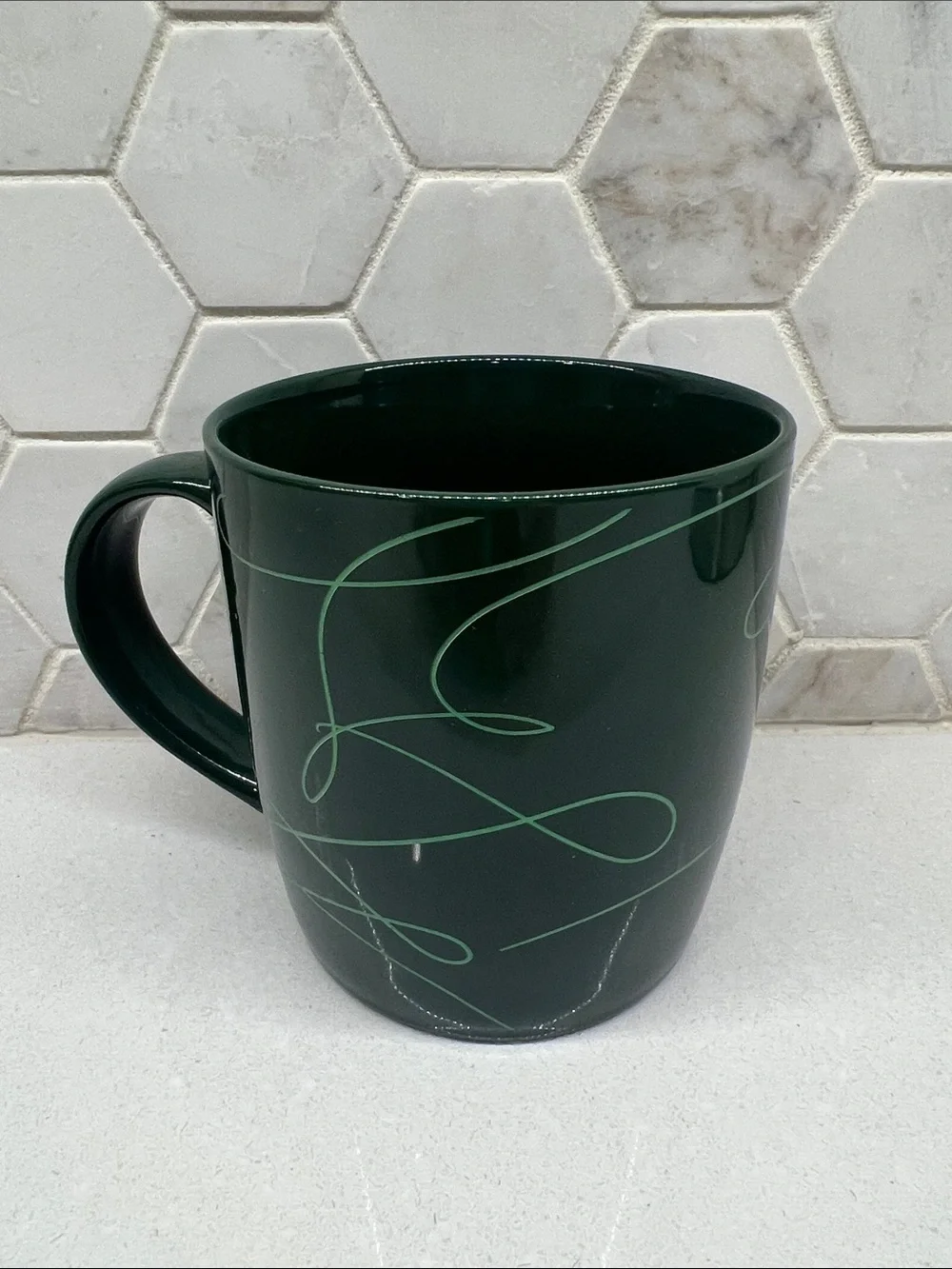 Starbucks Logo Squiggly Line Forest Green 12oz Ceramic Coffee Tea Cup Mug 2020
